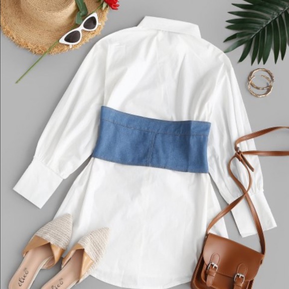 Fall Fashion Button Up Mini Dress W/ Denim Corset - Picture 2 of 4